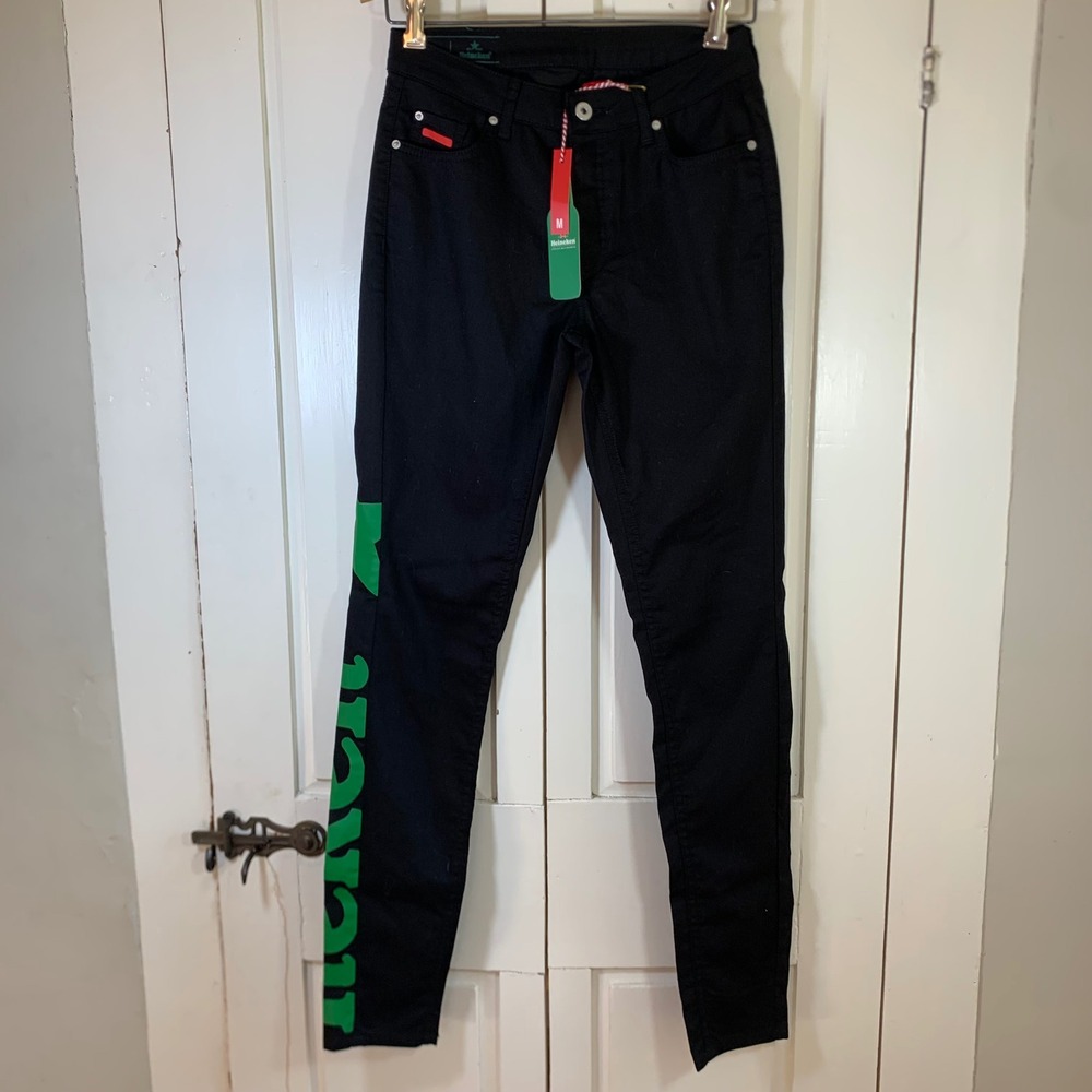 Heineken‎ Brand Fashion Black Skinny Jeans Green Logo Star Mens Size M NWT